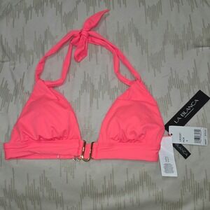 La Blanca Womens Neon Pink Halter Bikini Top Gold Hardware LB2IG87 Size 4 NEW